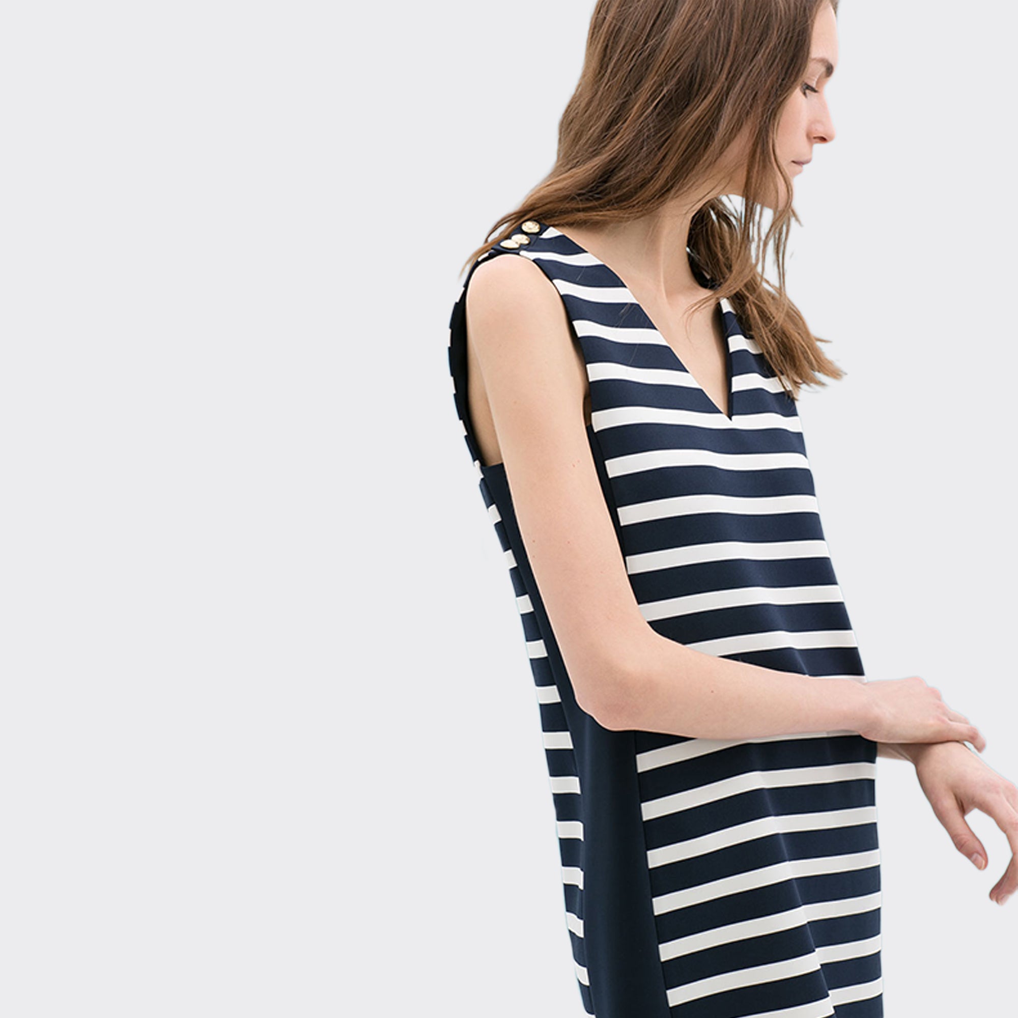 Women's Short Striped Sailor Midi Dress Marine Blue YVELLNE Women's Short Striped Sailor Midi Dress Marine Blue YVELLNE