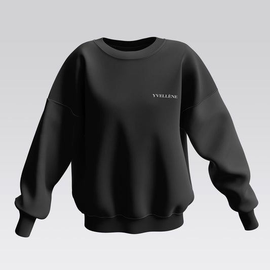 YVELLÈNE Soft Cotton Oversized Crew Neck Sweatshirt Black