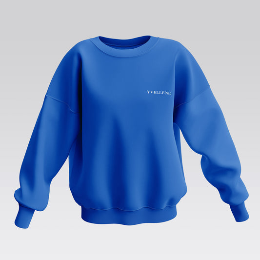 YVELLÈNE Soft Cotton Oversized Crew Neck Sweatshirt Blue