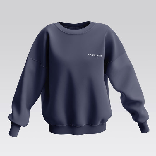 YVELLÈNE Soft Cotton Oversized Crew Neck Sweatshirt Dark Blue