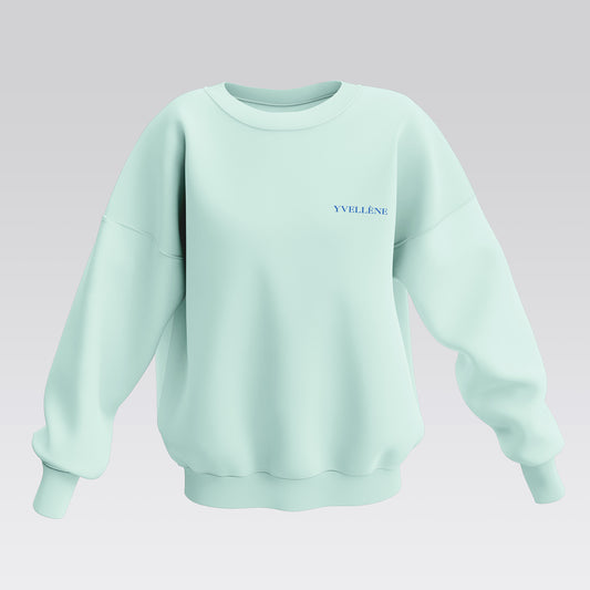 YVELLÈNE Soft Cotton Oversized Crew Neck Sweatshirt Lake Blue