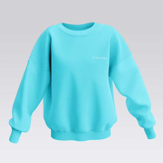 YVELLÈNE Soft Cotton Oversized Crew Neck Sweatshirt Light Blue