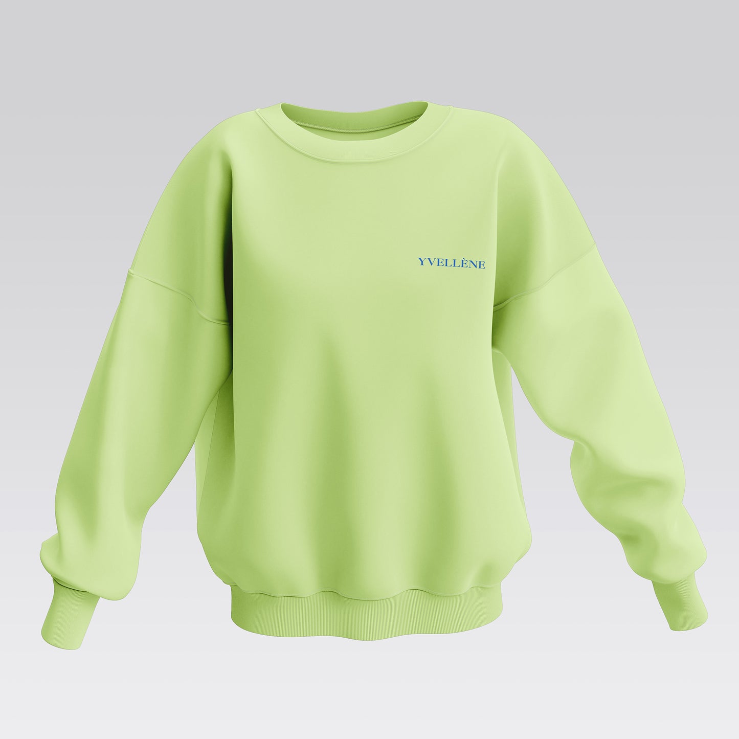 YVELLÈNE Soft Cotton Oversized Crew Neck Sweatshirt Lime Green