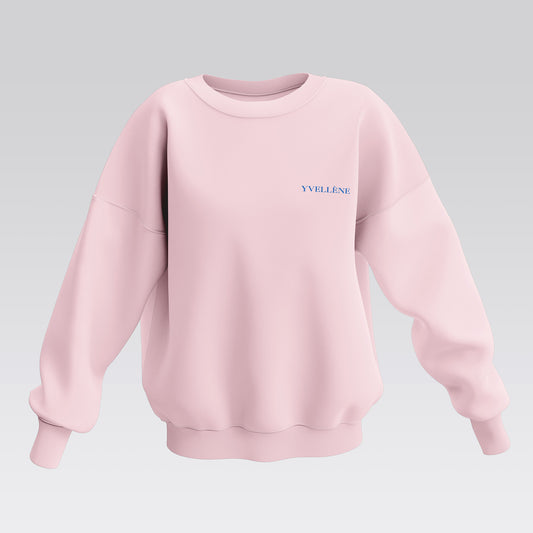 YVELLÈNE Soft Cotton Oversized Crew Neck Sweatshirt Pink