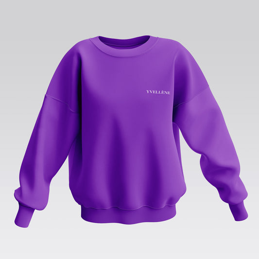 YVELLÈNE Soft Cotton Oversized Crew Neck Sweatshirt Purple