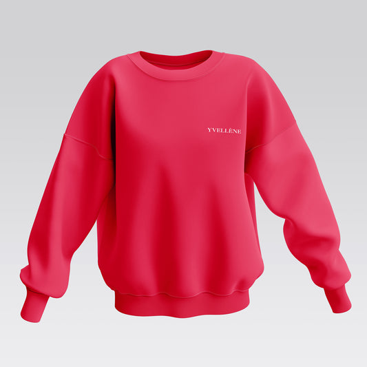 YVELLÈNE Soft Cotton Oversized Crew Neck Sweatshirt Red