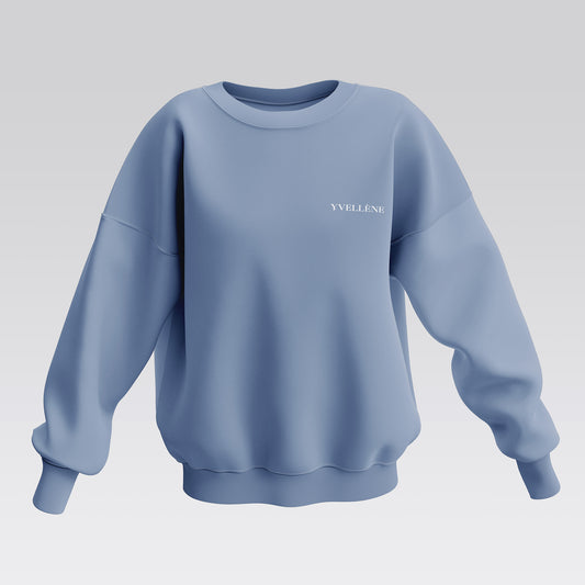 YVELLÈNE Soft Cotton Oversized Crew Neck Sweatshirt River Blue