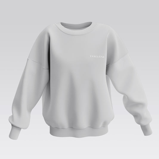 YVELLÈNE Soft Cotton Oversized Crew Neck Sweatshirt Sky Gray