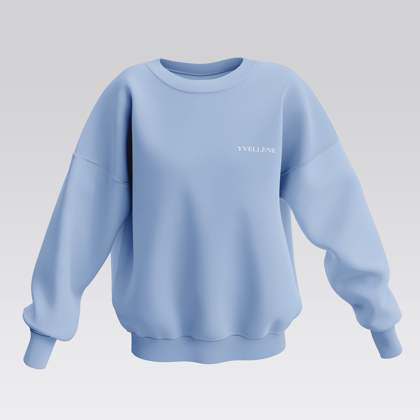 YVELLÈNE Soft Cotton Oversized Crew Neck Sweatshirt Wave Blue