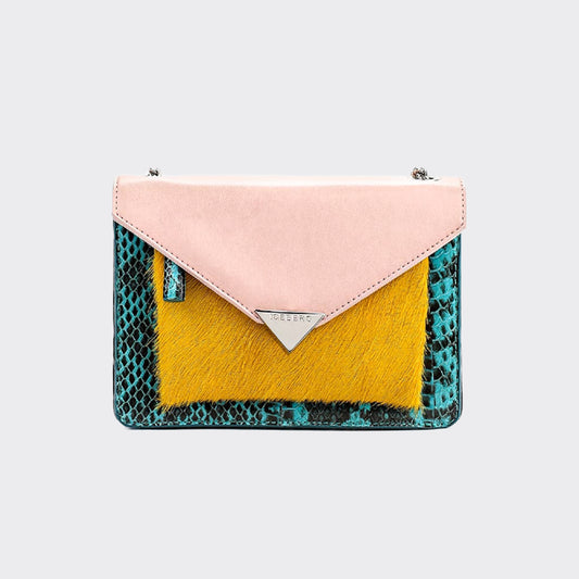 Women's Snake Embossed Mixed Material Crossbody Bag