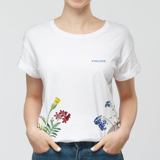 YVELLÈNE Original Tee Cotton Straight T-Shirt with Floral Print