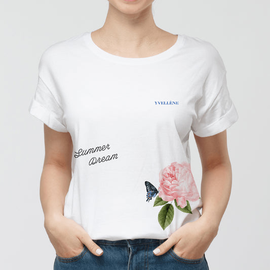 YVELLÈNE Original Tee Cotton Straight T-Shirt with Floral Print