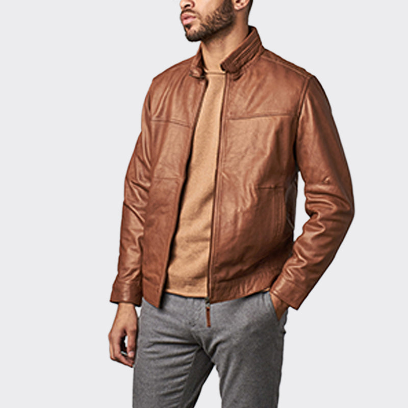 Men's Faux Leather Jacket Casual Brown