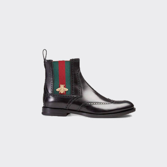 Men's GUCCI Calfskin Mens Wingtip Web Bee Chelsea Boots