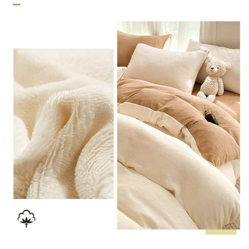 Winter Warm Bedding Collection – Double Teddy Fleece Reversible Bedding Set Latte Beige