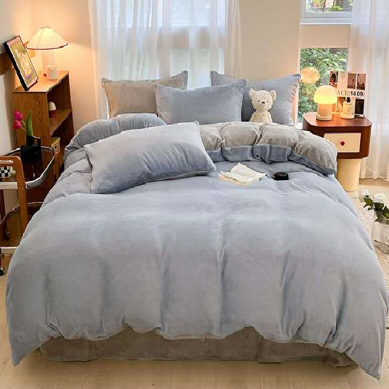 Winter Warm Bedding Collection – Double Teddy Fleece Reversible Bedding Set Blue