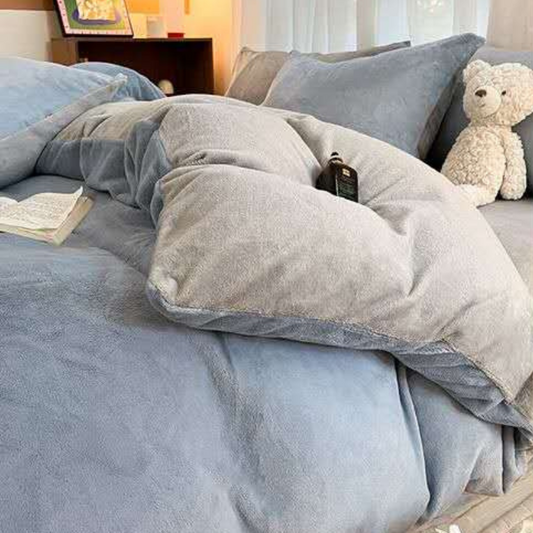 Winter Warm Bedding Collection – Double Teddy Fleece Reversible Bedding Set Blue